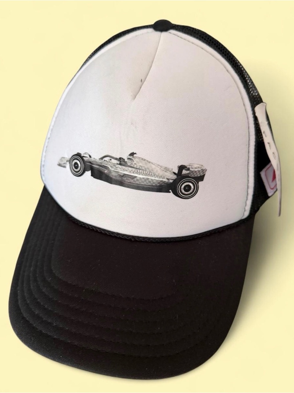 PacSun Black and White Kids Race Car Trucker Hat
